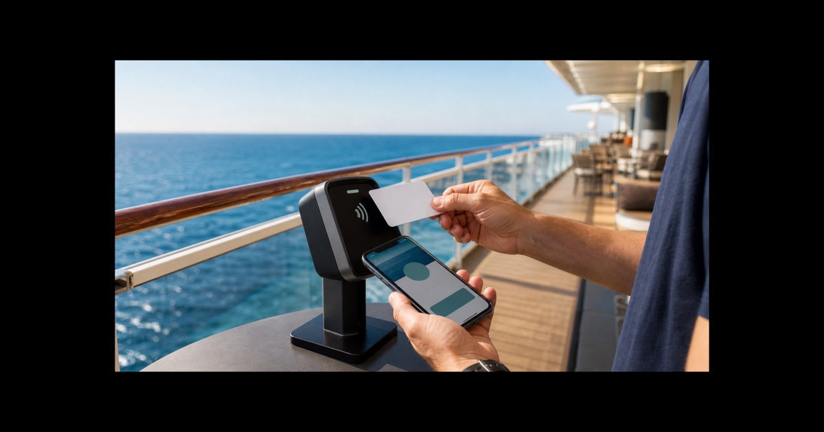 Voyageur utilisant une carte de bord sur le pont d’un navire de croisière