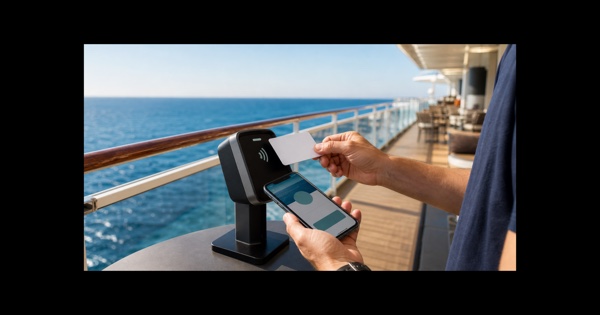 Voyageur utilisant une carte de bord sur le pont d’un navire de croisière